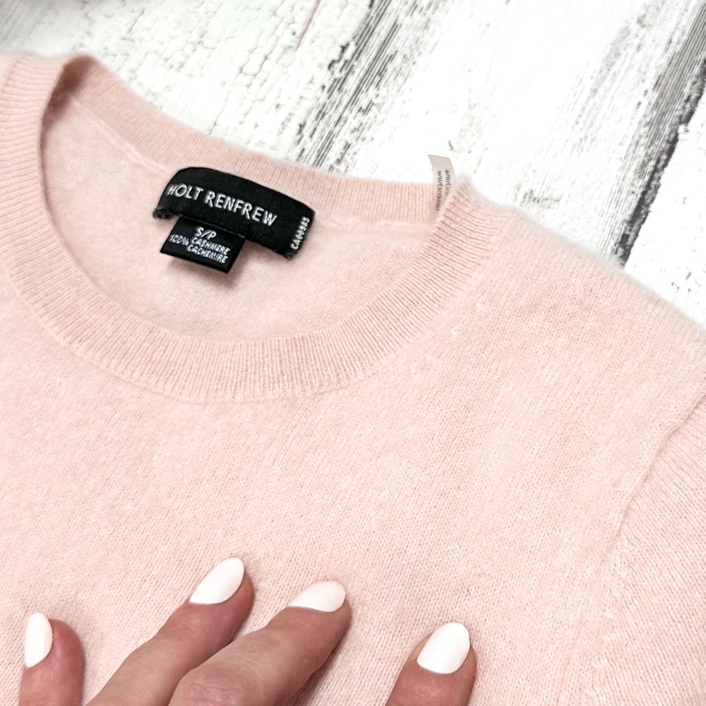 Holt Renfrew Baby Pink Cashmere Knit Sweater Short Sleeve Top - Picture 6 of 6